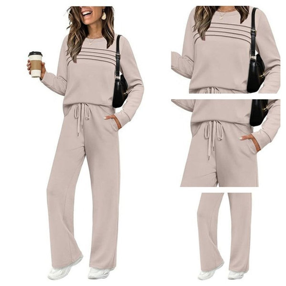 đĽLAST DAY 45% OFFâ¨Womenâs Crew Neck Lounge Set - Soft Cotton Top & Drawstring Pants